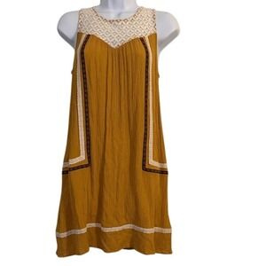 Rewind Mustard Yellow Lace Trim Sleeveless Dress Boho Festival M